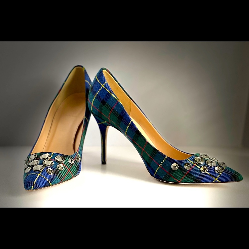 J Crew Tartan Jeweled Collection Heels